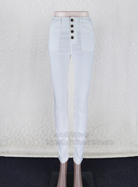新!Double*爱 专柜正品单排扣明线装饰弹力铅笔裤女春夏长裤C6410