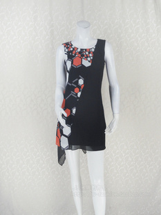 正品 卡VON 印花不对称拼接女夏桑蚕丝背心连衣裙2L074H 2件 100元