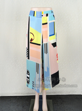 新!Double*爱 专柜正品印花宽松阔腿裤裙裤女春夏九分裤A6424A