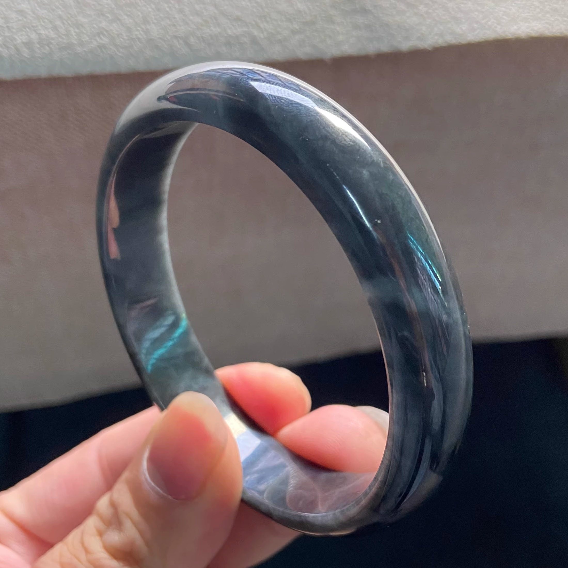 隆慈缘原矿A货翡翠61mm手镯冰糯种乌鸡手镯大圈口玉石手镯