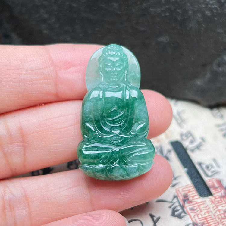 隆慈缘产地直销原矿翡翠A货满绿如来佛祖吊坠缅甸玉石冰糯种挂件