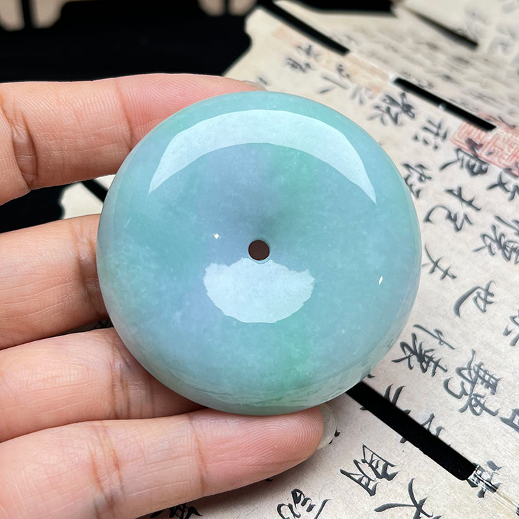 隆慈缘Y直销原矿缅甸翡翠A货老坑冰糯50绿底紫罗兰大件平安扣吊坠