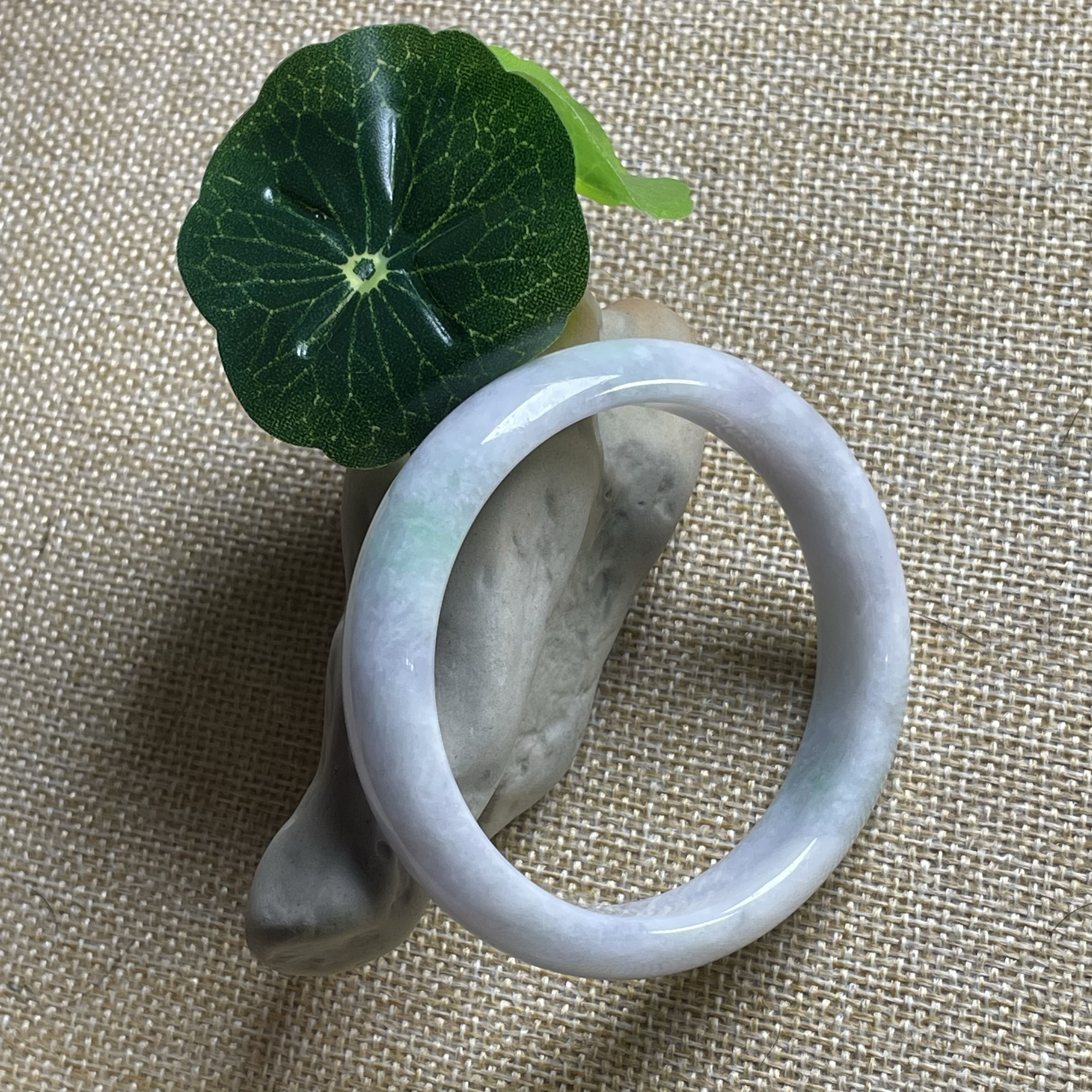隆慈缘缅甸原矿A货翡翠56mm手镯细糯种紫底飘花手镯翡翠手镯