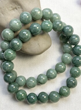 隆慈缘原矿翡翠源头A货10mm深绿色圆珠手串翠绿青绿色单圈手链