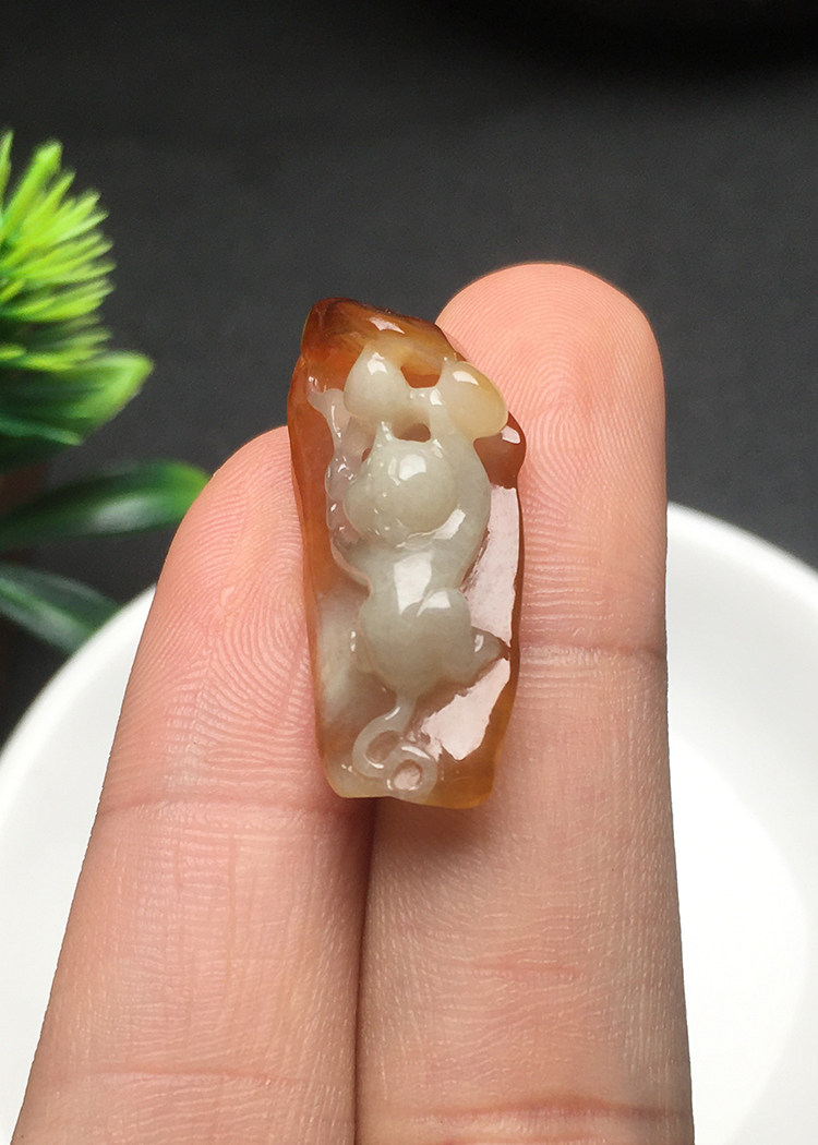 翡翠红皮老鼠吊坠缅甸保真老坑冰糯种a货缅甸正品天然生肖鼠挂坠