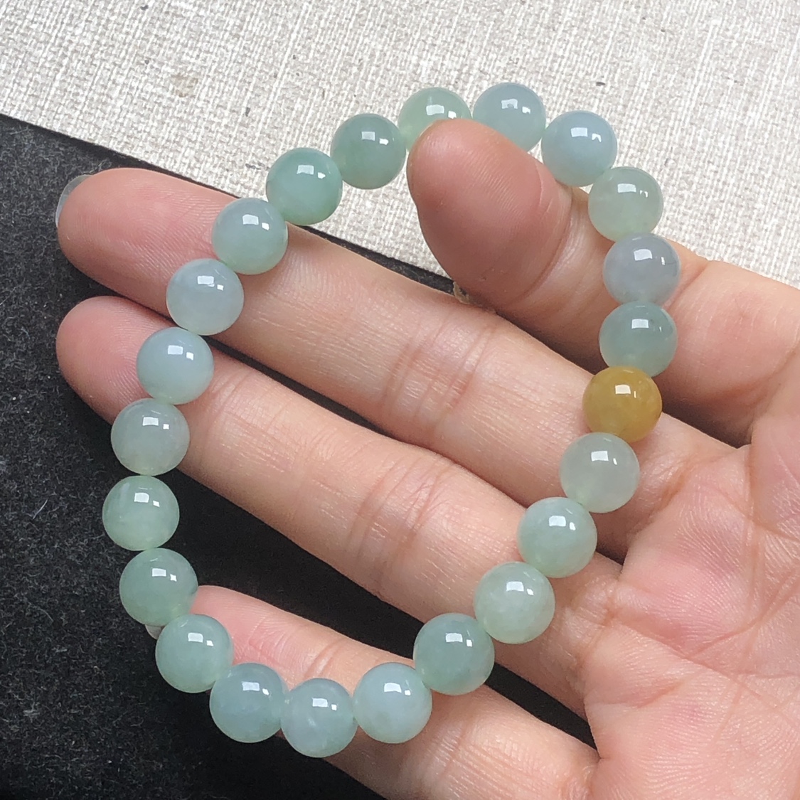 隆慈缘玉器7.5MM珠子A货冰种水绿晴水绿翡翠手链缅甸正品冰种珠链