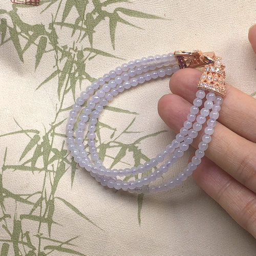 隆慈缘3.5mm冰浅紫缅甸翡翠A货老坑冰种三圈手串首饰多圈冰种手链