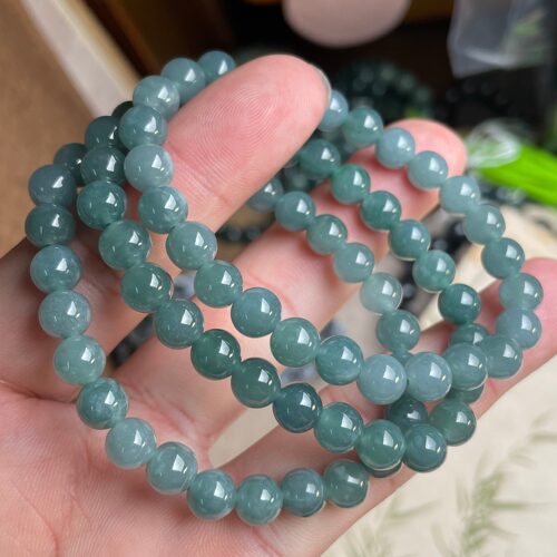 隆慈缘原矿翡翠源头A货7mm冰蓝水手串单圈圆珠手链玉石手串