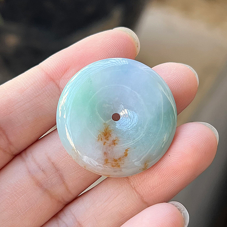 隆慈缘产地直销原矿紫罗兰洒金三彩平安扣吊坠缅甸翡翠挂件28.7MM