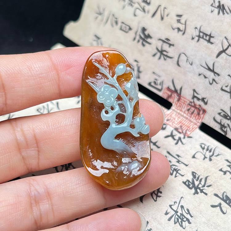天然缅甸红翡翠A货花开富贵吊坠