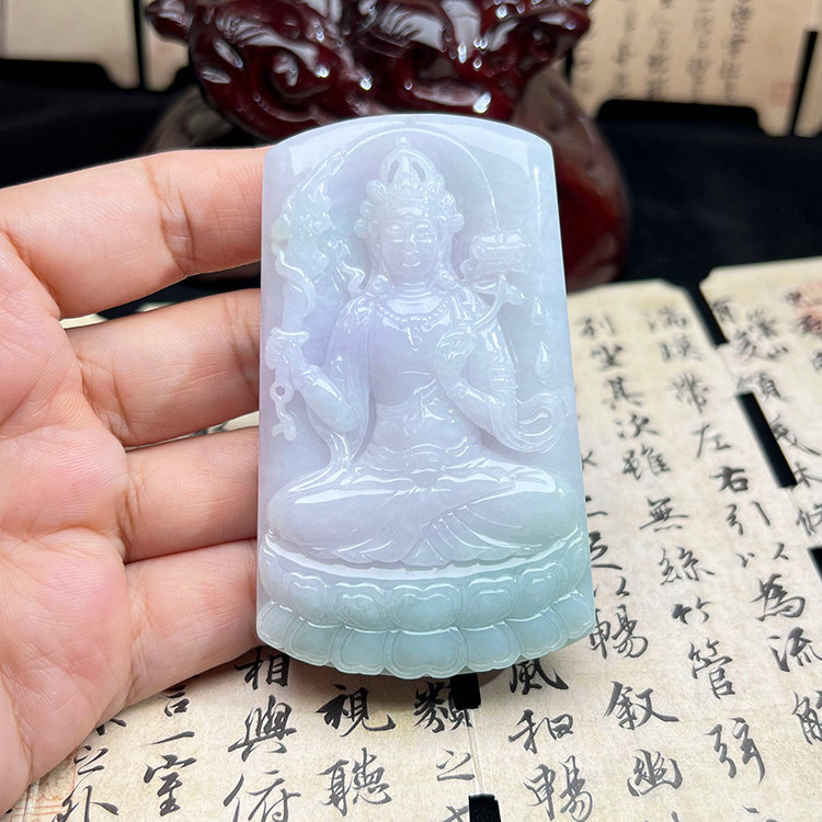 缅甸天然翡翠A货大件虚空藏挂件