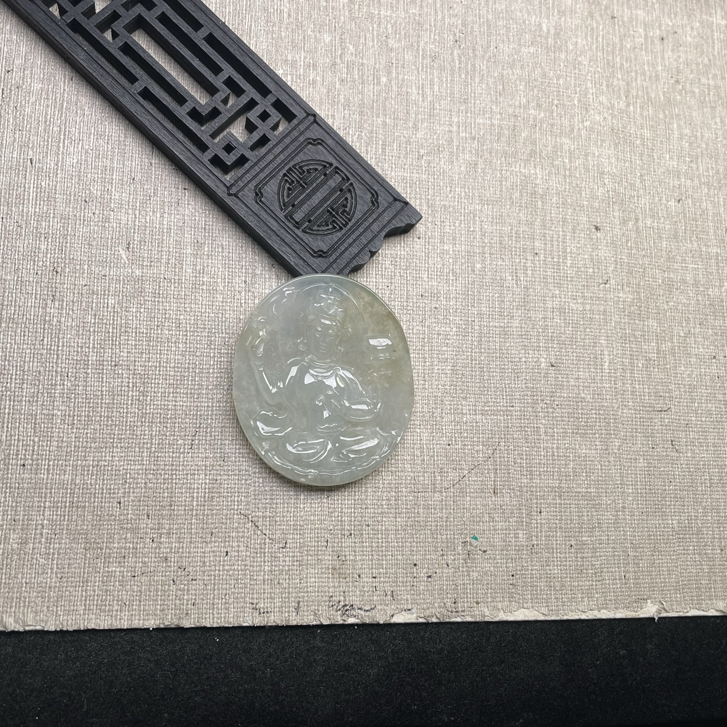 隆慈缘原矿翡翠A货翡翠冰种文殊生肖兔本命佛挂件翡翠文殊佛牌