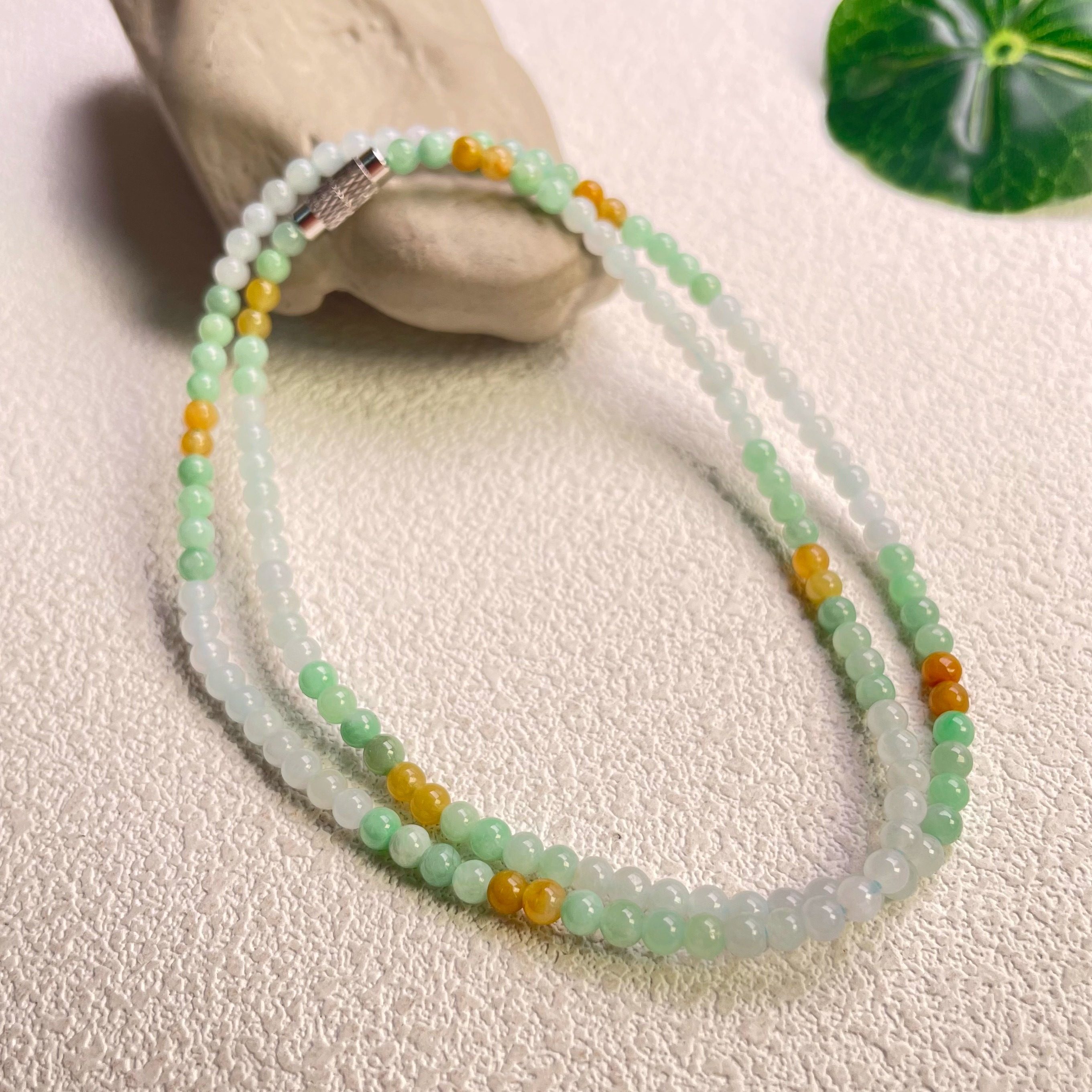 隆慈缘原矿翡翠源头A货3.5mm冰糯种三彩项链多用款手链多宝锁骨链