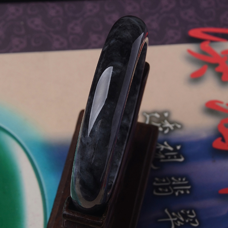 隆慈缘玉器57.2内直径圆条玉镯缅甸保真老坑乌鸡种翡翠手镯A货女