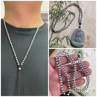 隆慈缘翡翠缅甸A货圆珠项链男女翡翠吊坠链挂链3.5mm62厘米编织链