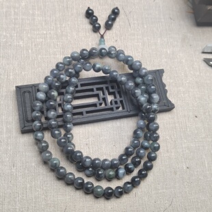 隆慈缘原矿翡翠源头直发A货翡翠冰糯种7.5mm半月山水108颗脖挂