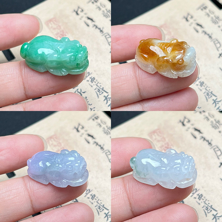 缅甸翡翠A货紫罗兰阳绿黄翡貔貅
