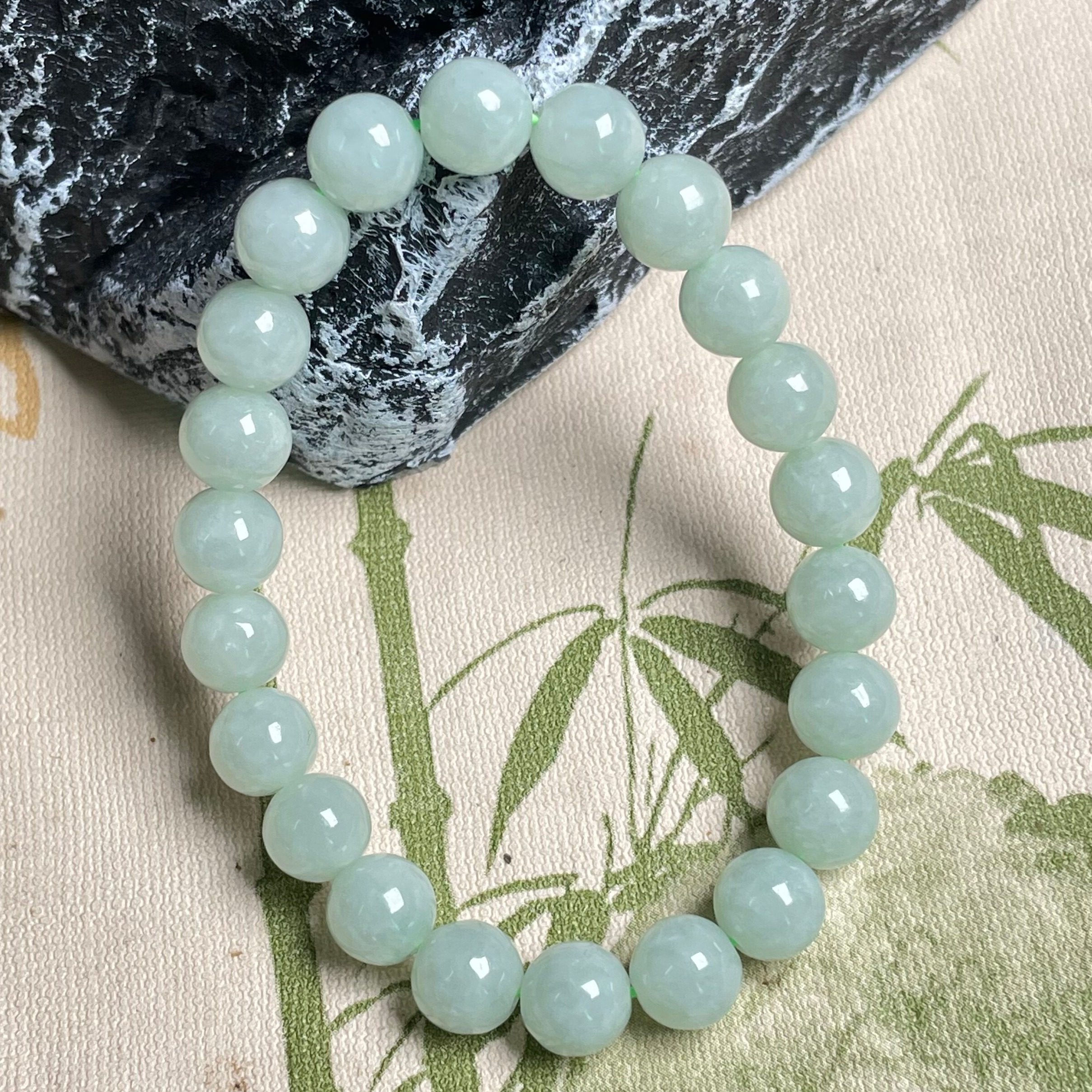 隆慈缘原矿翡翠A货8mm冰糯种果绿手串男女款单圈圆珠手串玉石手链