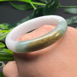 隆慈缘缅甸原矿A货翡翠56mm冰糯种自然黄翡飘花手镯翡翠手镯