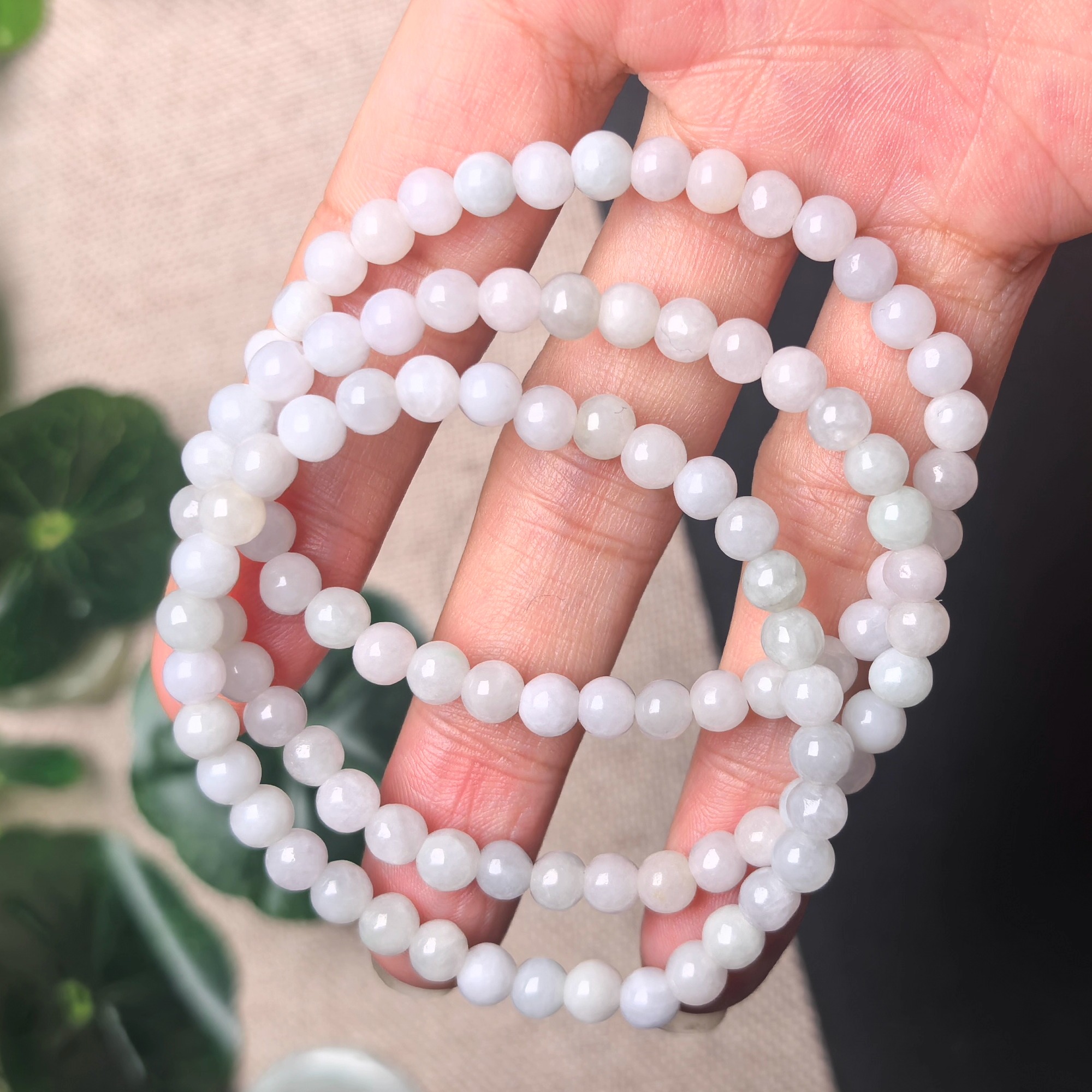 隆慈缘原矿翡翠A货5mm冰细糯偏白吊坠项链款多圈手链圆珠玉石挂链