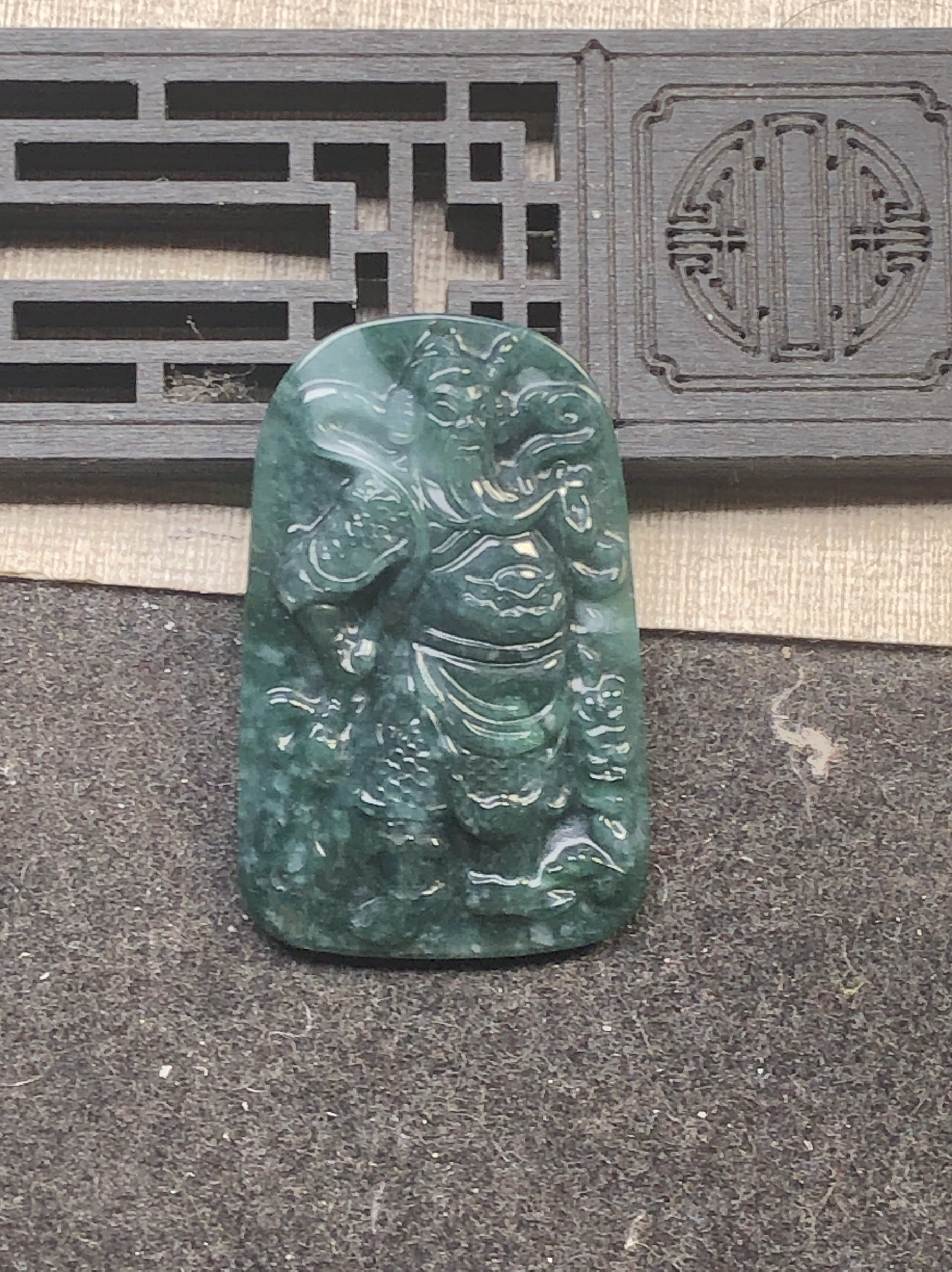 隆慈缘玉器老坑翡翠飘花A货翡翠武财神关公吊坠双面忠义挂件送证