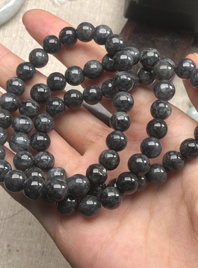 隆慈缘翡翠A货源头直发缅甸玉乌鸡8MM手串乌鸡瑕疵品手链自费证书