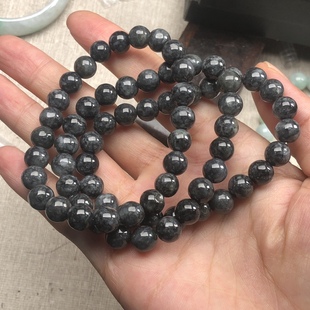 隆慈缘翡翠A货源头直发缅甸玉乌鸡8MM手串乌鸡瑕疵品手链自费证书