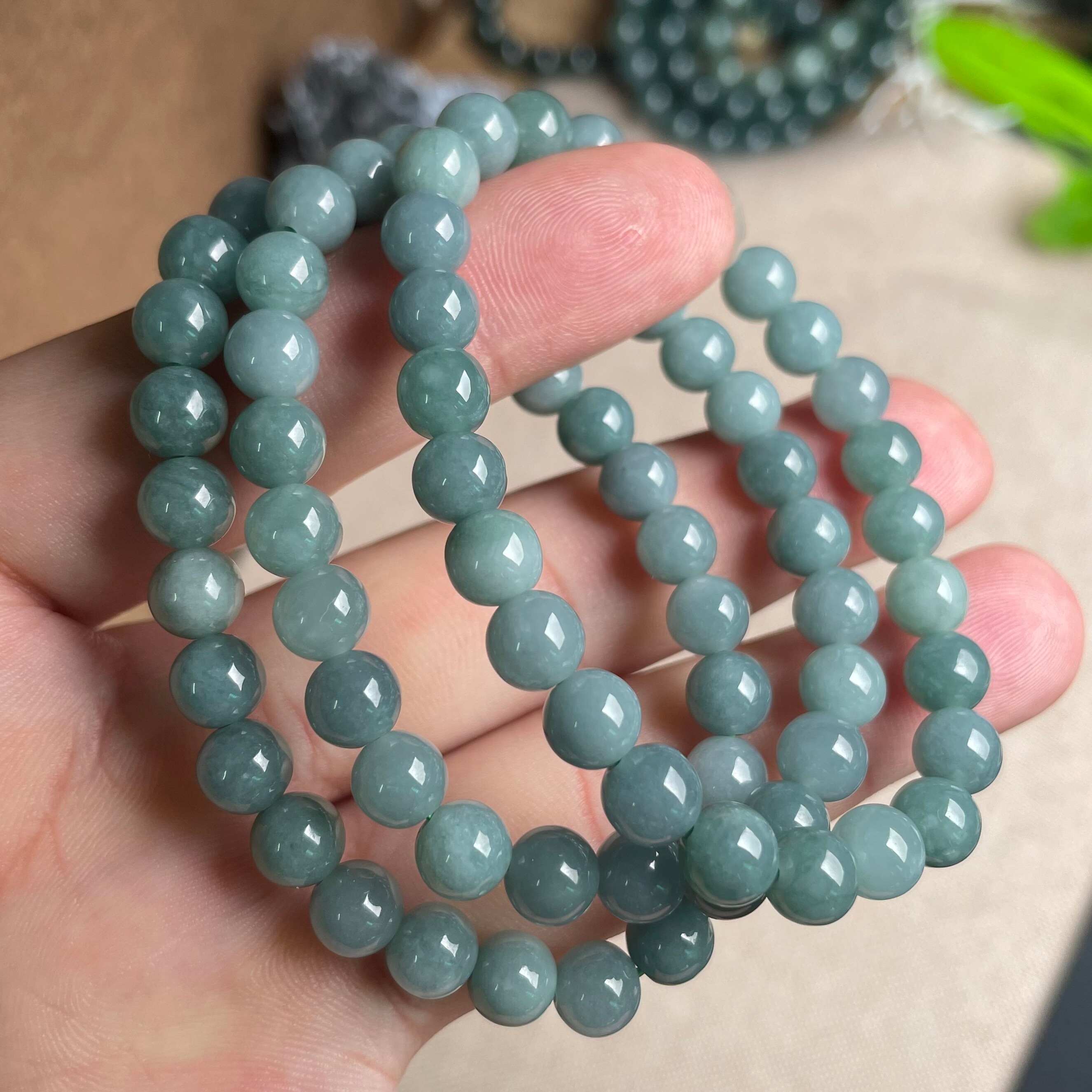 隆慈缘原矿翡翠源头A货7mm冰蓝水手串单圈圆珠手链玉石手串