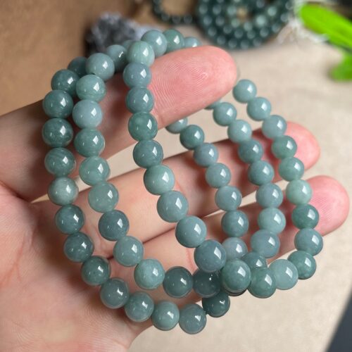 隆慈缘原矿翡翠源头A货7mm冰糯种蓝水手串单圈圆珠手链玉石手串