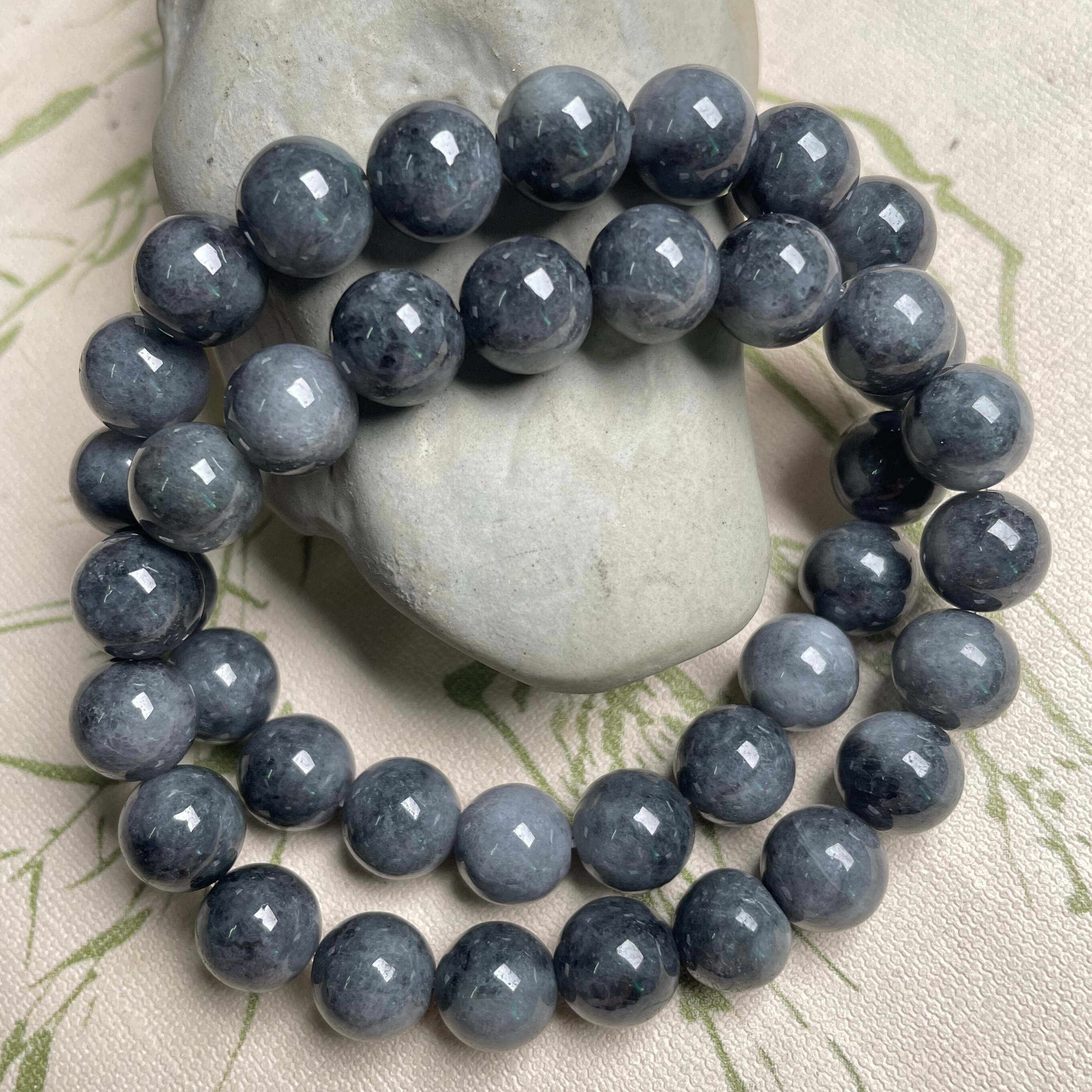 隆慈缘原矿翡翠源头A货翡翠9mm（10）冰糯乌鸡手串水墨画玉石手链