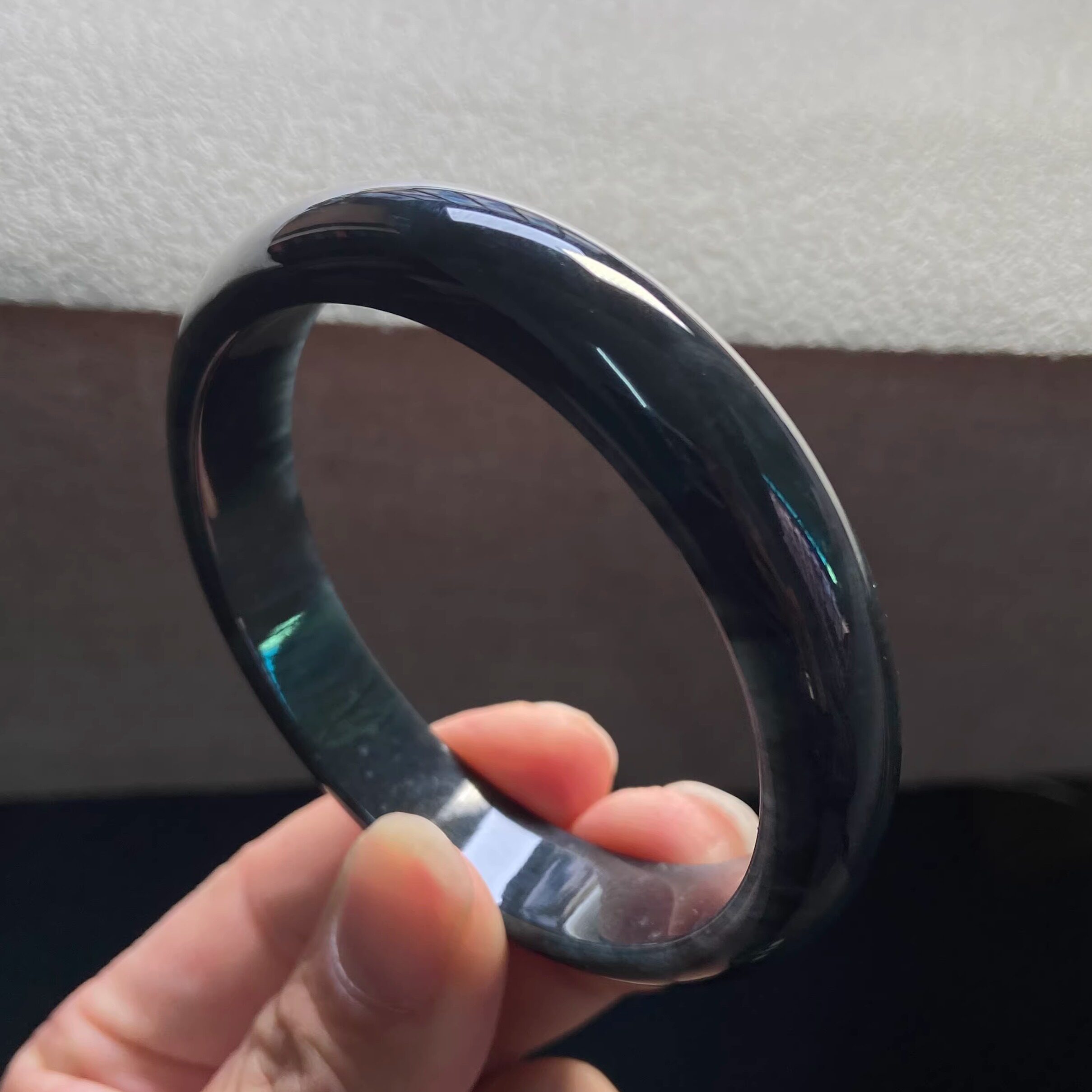 隆慈缘原矿A货翡翠60mm手镯冰糯种乌鸡手镯大圈口玉石手镯