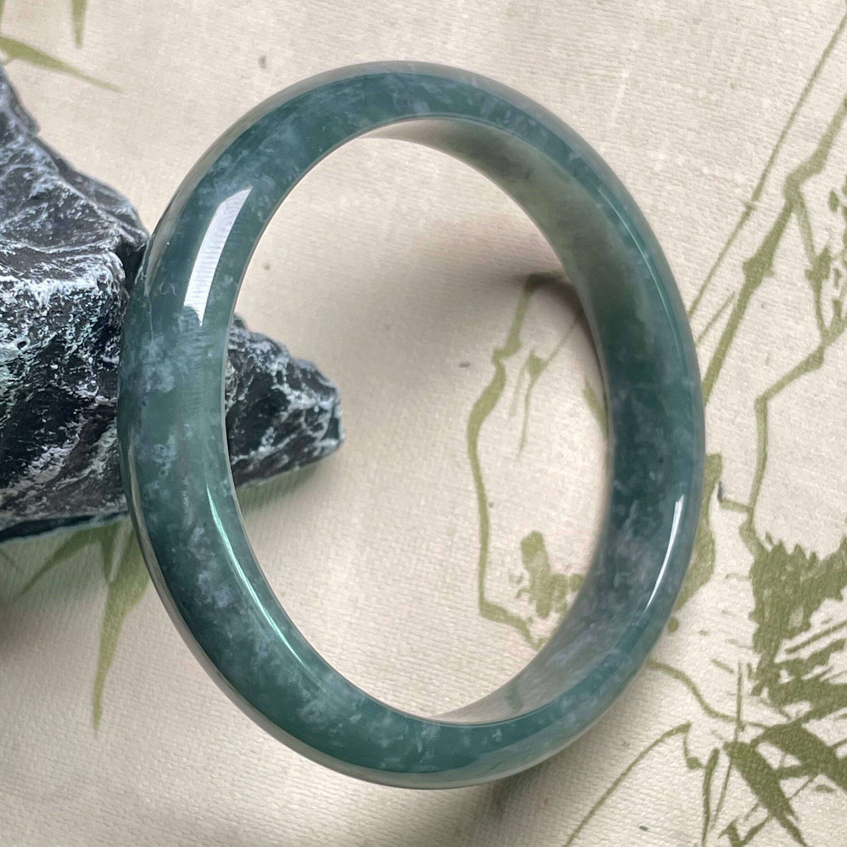 隆慈缘原矿翡翠A货翡翠56圈口手镯翠绿手镯玉石手镯平安镯