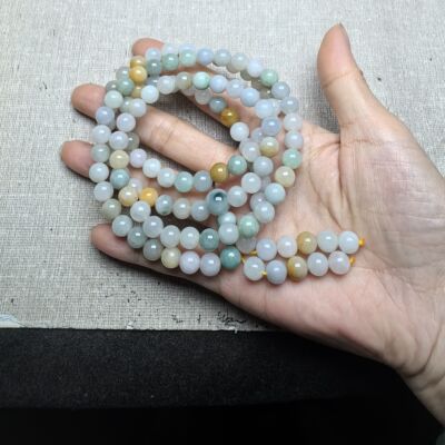 隆慈缘翡翠A货源头直发8.mm冰晴浅绿手链108颗长项链珠链