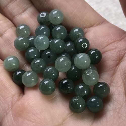 翡翠直发老坑a货油青散珠