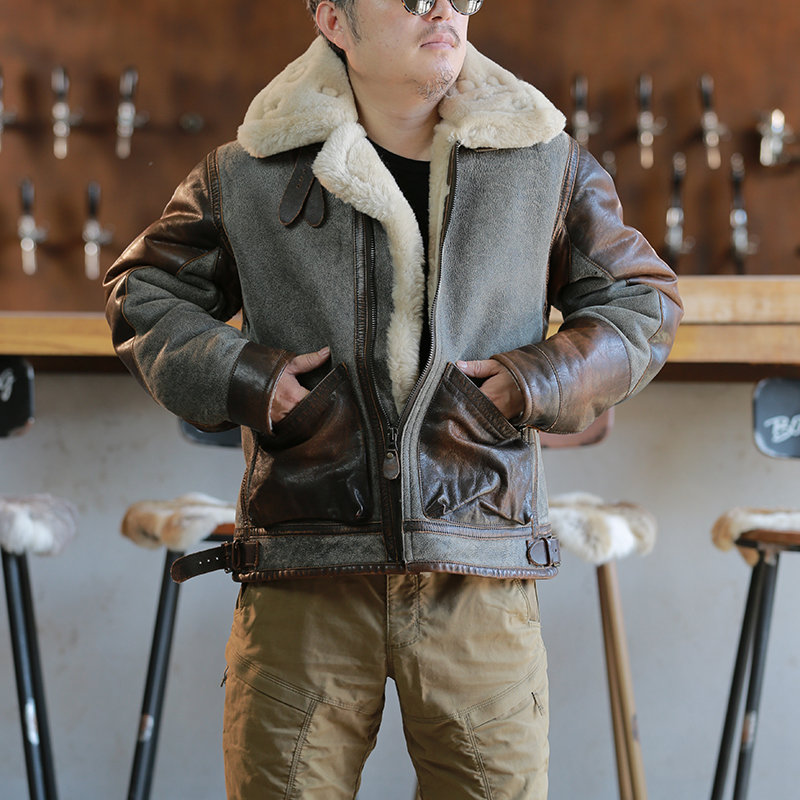 进口绵羊皮短款真皮皮衣