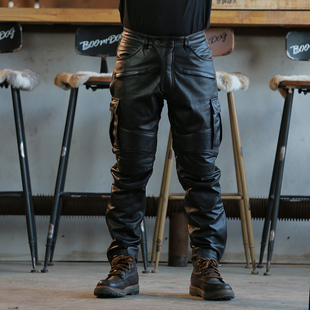 防风保暖多兜哈雷黄牛皮长裤 男日系修身 机车骑行真皮皮裤 春秋工装