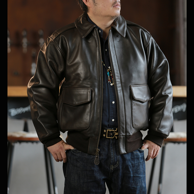 法羊A2飞行服真皮皮衣