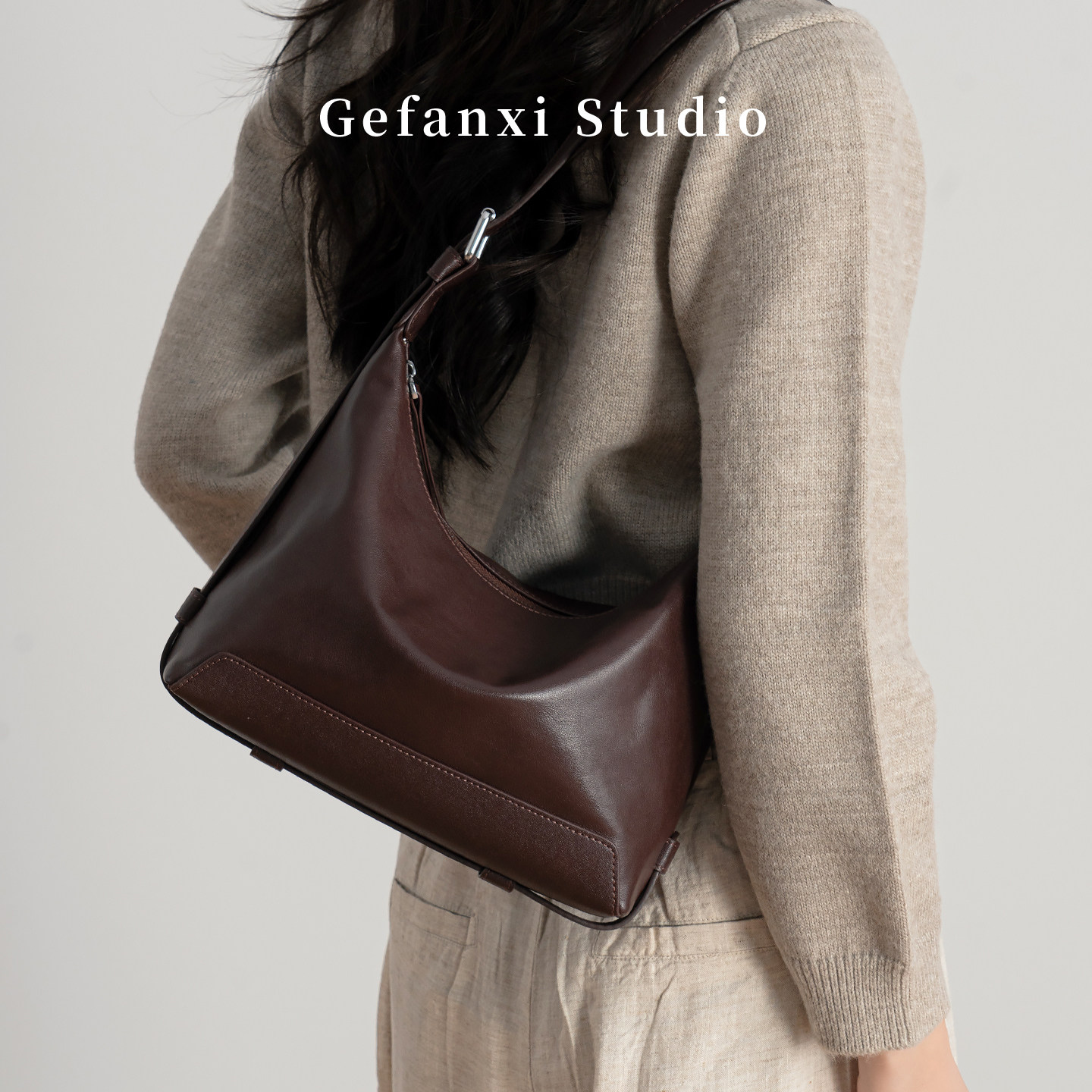 Gefanxi/歌梵希高级质感牛皮包秋冬新款小众设计时尚百搭单肩包,箱包皮具/热销女包/男包,单肩包,淘宝优惠券,粉丝福利购,淘宝优惠卷