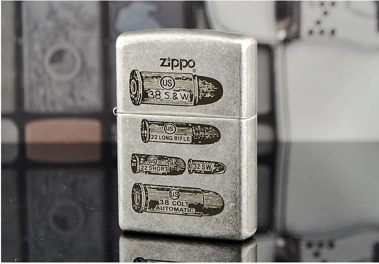 美国正版ZIPPO煤油防风打火机 酷帅古银蚀刻子弹 生日礼物121FB