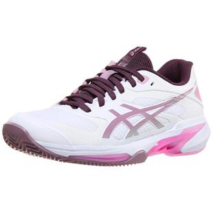 海外代购Asics/亚瑟士女士网球鞋抓地缓震网眼白粉配色红土场