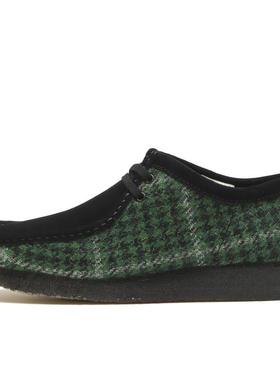 代购clarks男士Wallabee透气轻便舒适软底HARRIS TWEED绿色格纹