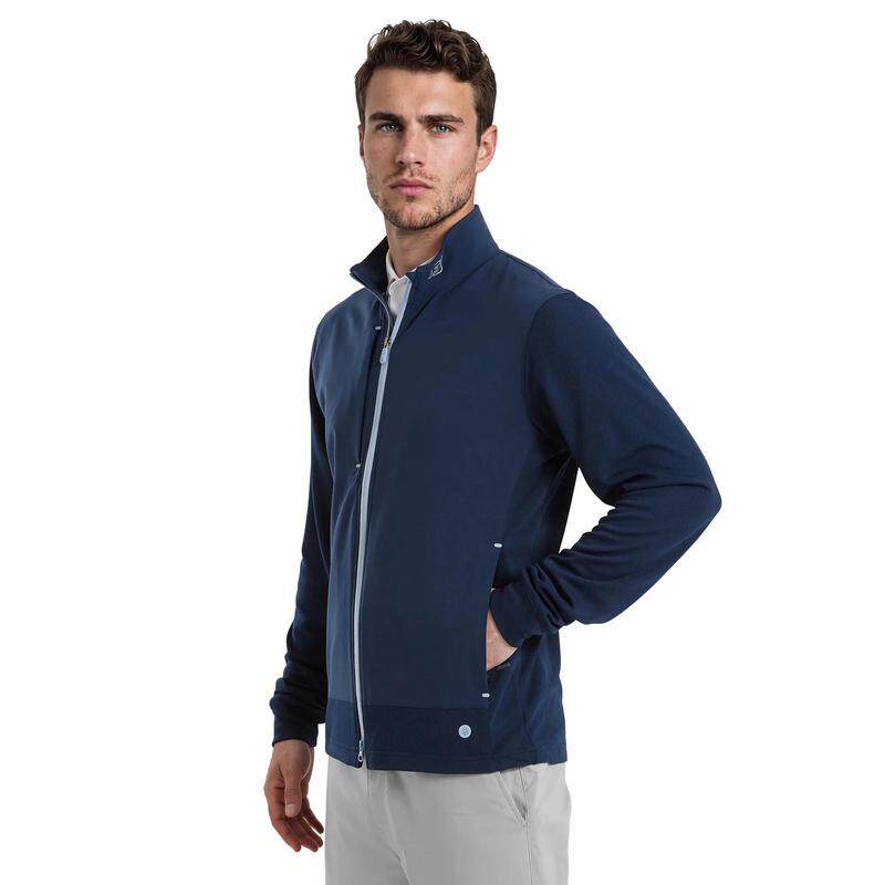 代购Footjoy男士运动夹克防泼水透气保暖弹性深蓝色全拉链