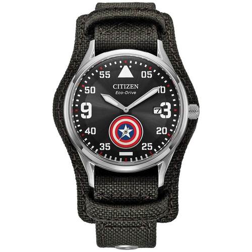 代购Citizen西铁城美国队长男士腕表夜光日期秒针光能织物带