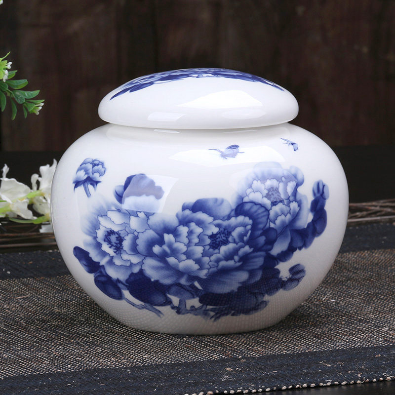 大号青花瓷茶叶罐一斤装大码密封陶瓷罐特大茶缸防潮粗存罐中药罐