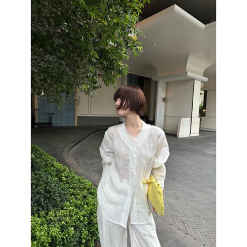 蕾丝亚麻衬衫+蕾丝亚麻长裤套装
