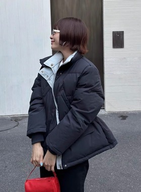 Monkey Studio 「霜降」冬日新品 时髦拼色收腰显瘦立领羽绒服