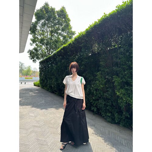 日系工装风大裙摆抽绳口袋半身裙