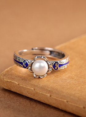 925纯银天然淡水珍珠国风戒指环