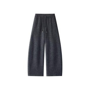 Eagle Vogue复古简约抽绳宽松百搭羊毛混纺加绒垂感休闲弯刀裤