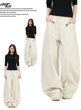 AMES 潮牌国潮情侣美式复古解构拼接弯刀工装裤宽松休闲长裤子男